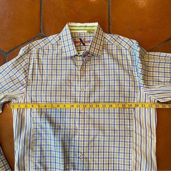 Robert Graham X Collection Large L Tailored Fit Flip Cuffs Striped Plaid Blue - Picture 11 of 11